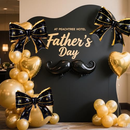 Image of 2pcs Large Bow Balloons, Bow Themed Party Decorations Elegant Coquette Balloons for Coquette Birthday Wedding Engagement Party Decoration (black with star dot)