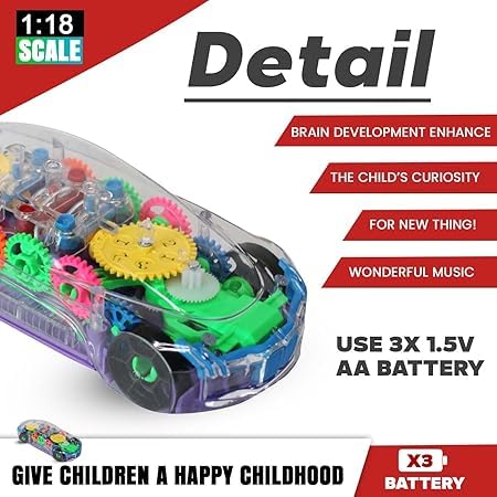 Image of Fully Musical Car Toys for Kids 360 Degrees Rotating Transparent Baby Car Toy with Sound and Flashing 3D Lights for Kids Playing (Pack of 1)
