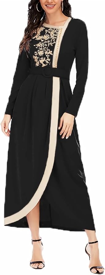 FPOVFPO Abaya Dress for Women - Muslim One-Piece Embroidery Islamic Full Length Kaftan Daily Casual Dress