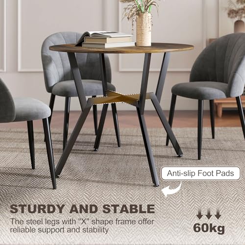 HOMCOM Dining Table, Round Kitchen Table with Black Legs, Anti-slip Foot Pads for Living Room, Dining Room, 90 x 76 cm, Rustic Brown - Image 5