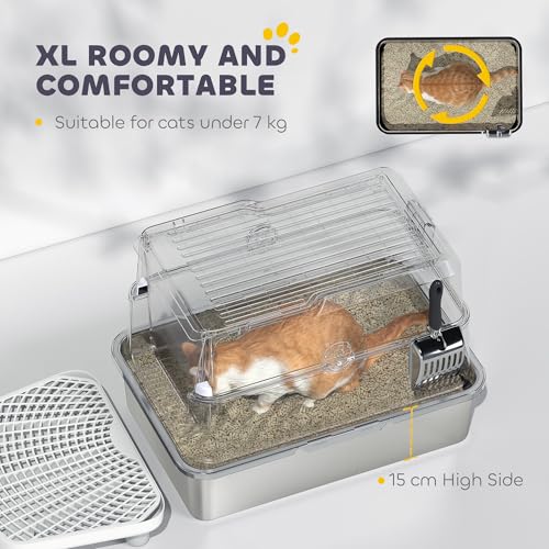 Arenero metálico PawHut XL con tapa para gatos grandes miniatura 5