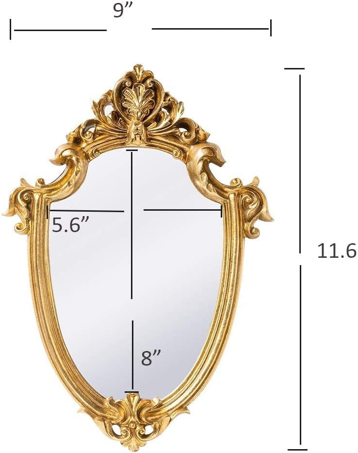 Funerom Vintage 11.6X 9 inch Decorative Wall Mirror Gold Shield Shape 11 x 9.5 inch Mirror Square Antique Gold