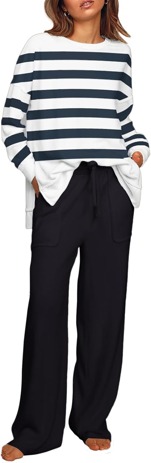 ETCYY NEW Lounge Sets for Women 2 Piece Outfits with Side Split Sweatshirt Tops and Wide Leg Sweatpants