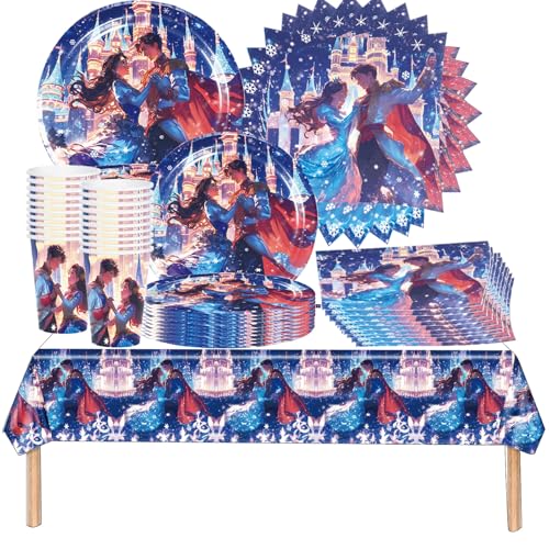 Doyomtoy 61PSC Louça para festa de príncipes e princesas, festa de aniversário num castelo, festa de aniversário infantil, decoração de festas, louça para dia dos namorados, louça para casamento