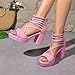 Women's Strappy Chunky Heeled Sandals Lace-up Gladiator Dressy Sexy Wrap Sandals with Round Toe Pink