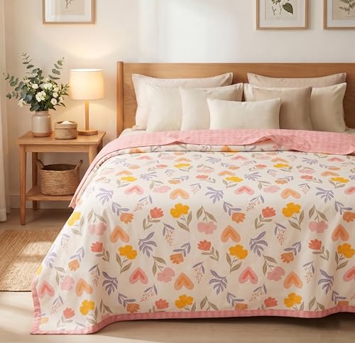 Image of VAS COLLECTIONS Cotton AC Blanket for Double Bed (220x230 cm) | Reversible Soft Lightweight All-Season Blanket | Skin-Friendly & Breathable Comforter (Blush Garden)