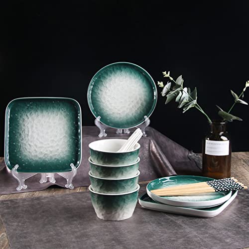 DUDSME Estilo europeo (16 piezas de vajilla de cerámica de alta calidad, juego de platos y platos de porcelana para 4 juegos de vajilla con 4 platos, 4 cuencos de cereales, 4 cucharas y 4 palillos