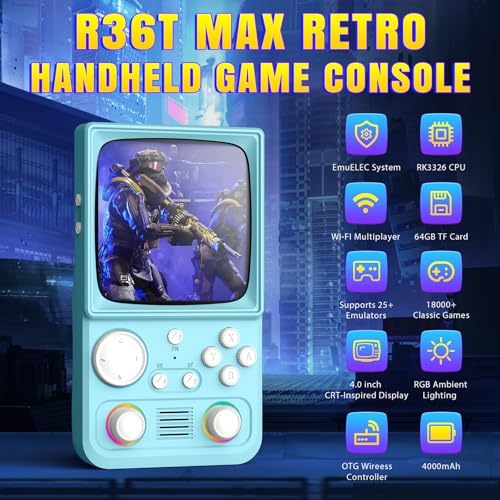 Image of R36TMAX Retro Gaming Console Handheld - 4.0 inch IPS Screen, 64GB Retro Game Console, 5G WiFi Online Play, RGB Joystick, 4000mAh Portable Retro Game Console -Classic Blue