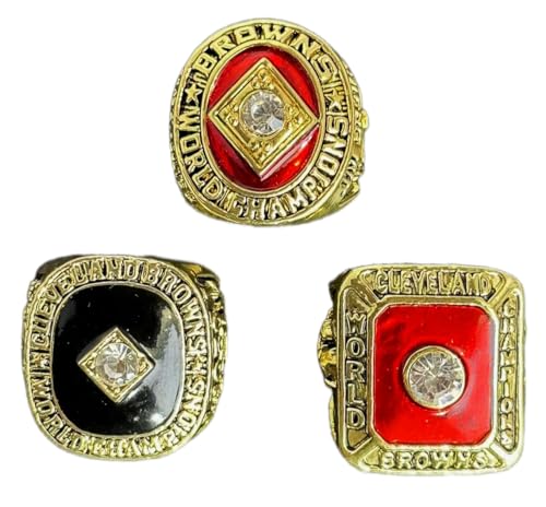 RyDdpz GIFT CLE WST COMMEMORATIVE RINGS FOR 1950 1955 1964 3-TIMES RUGBY CHAMPIONSHIPS,CLEVELAND 3 RINGS SET WITH 3-HOLE WOODEN DISPLAY BOX PACKAGING, HOLIDAY GIFT FOR BASEBALL FANS