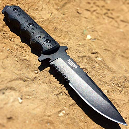 9" Defender Xtreme Tactical Team All Black Hunting Knife Ultra Sharp Fixed Blade