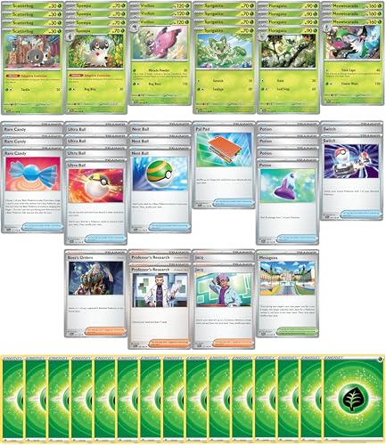 Elite Grass Deck – Sprigatito Floragato Meowscarada – Personalizado – Cubierta introductoria de iniciación – 60 tarjetas – MTG Decks & más compatible con Pokemon TCG!
