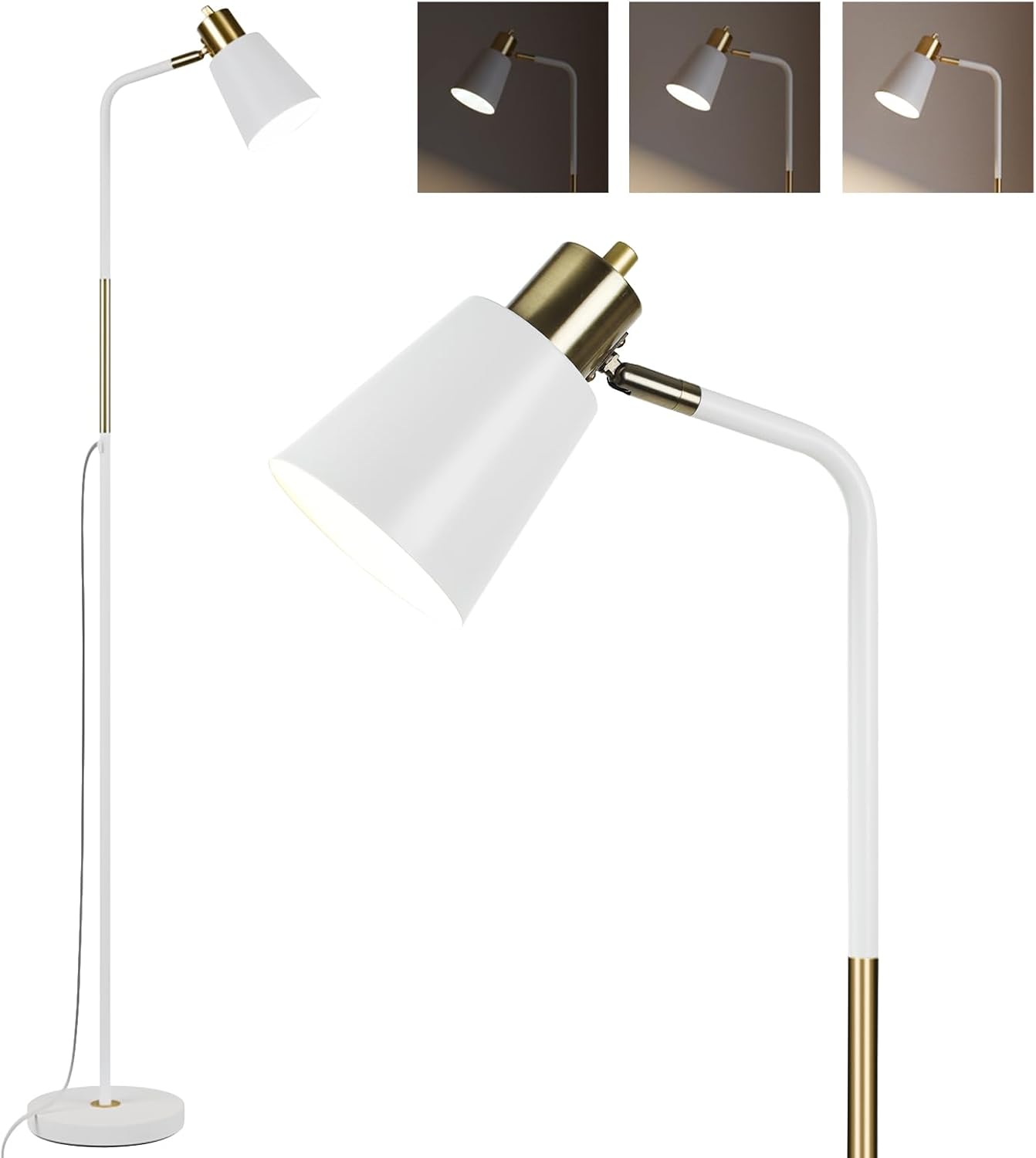 LALISU Floor Lamp, Industrial Floor Lamps for Living Rooms Rustic Farmhouse Reading Standing Floor Lamp Adjustable Metal Heads Indoor Task Lighting for Living Room Bedroom Office Home Décor (White)