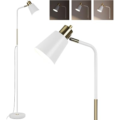 LALISU Floor Lamp, Industrial Floor Lamps for Living Rooms Rustic Farmhouse Reading Standing Floor Lamp Adjustable Metal Heads Indoor Task Lighting for Living Room Bedroom Office Home Décor (White)