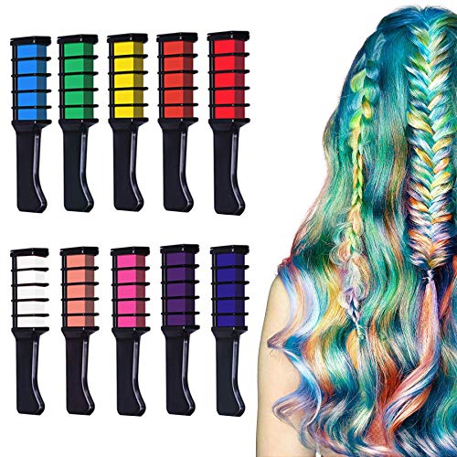 Vtrem Hair Chalk Comb 10 Colors Temporary Bright Hair Color Dye Washable Hair Chalk for Girls Kids Gift on New Year Birthday Party Cosplay DIY Children's Day, Halloween, Christmas for Age 3 4 5 6+