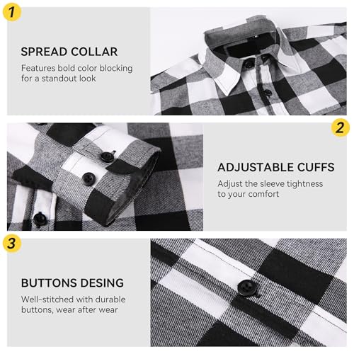 Image of WARHORSEE Flannel Shirt for Men Long Sleeve Button Down Plaid Shirts | Soft Cotton Blend for Multi-season Wear, Lightweight yet Warm, Dual buttoned storage pockets, Machine Washable Easy Care