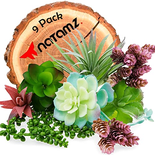 NATAMZ Artificial Succulents Fake Plants- 9 Pcs Set Faux Plants Indoor Home Decor Green Cactus Plant, High Realistic Unpotted Fake Flowers for Decoration, DIY Greenery