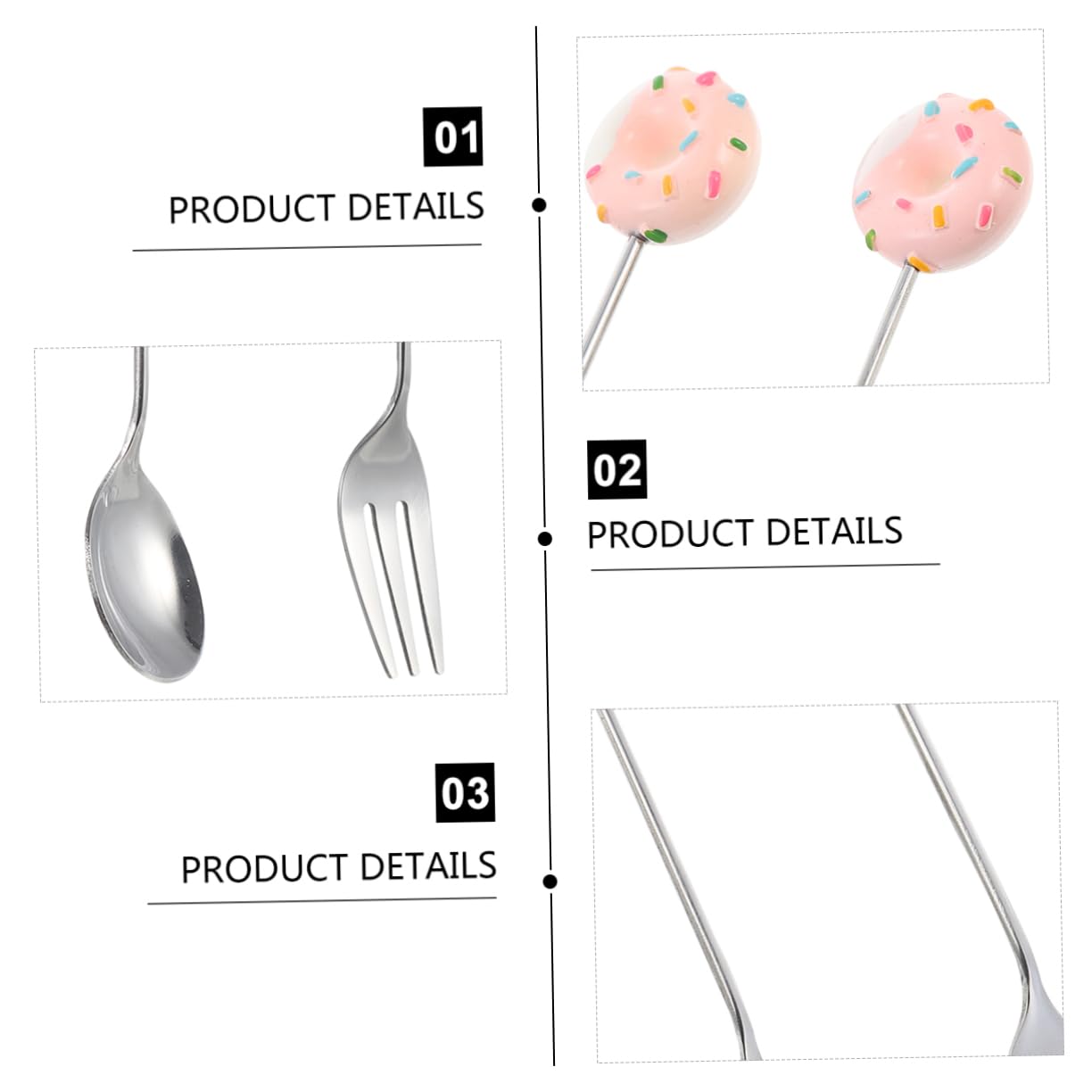 COLLBATH 1Set Adorable Portable Stainless Steel Fork Doughnut Spoon Kit for Outdoor Activities Creative Design for Home Dining Lovely Fork Spoon Set