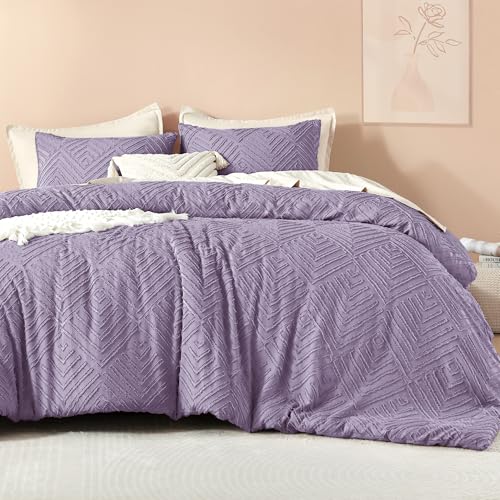 Image of Litanika Grayish Purple Full Comforter Set, 3 Pieces Tufted Boho Farmhouse Bedding Comforter Sets, Lightweight Fluffy Comforter Bed Set for All Season (79x90In Comforter and 2 Pillowcases)
