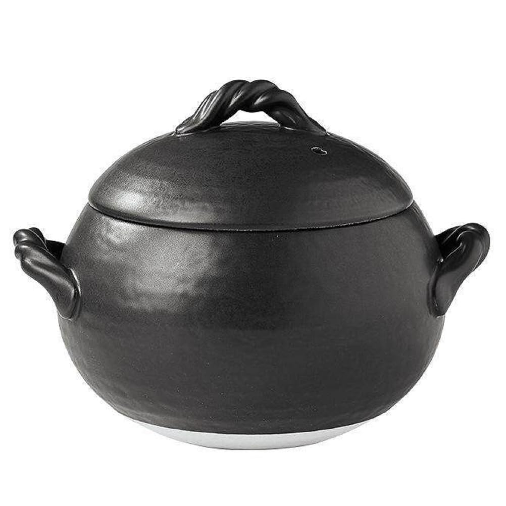 EdirFtra 2.5L Black Ceramic Clay Casserole Pot with Lid - Round Cooking Pot for Stews, Rice & Soups