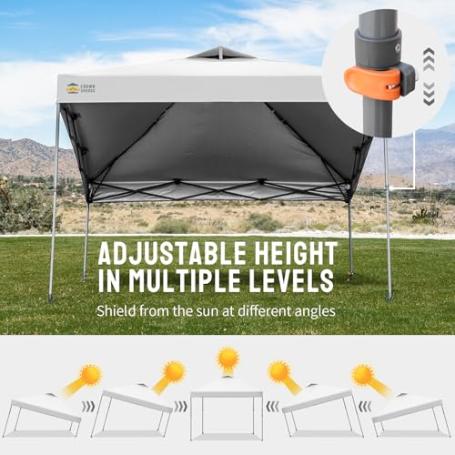 Image of CROWN SHADES Adjustable Height on The Fly, 10x10 Pop Up Canopy - Beach Tent with One Push Setup - Easy Outdoor Sun Shade for Events, Parties, Camping - Outside Shade with STO-N-Go Bag, White