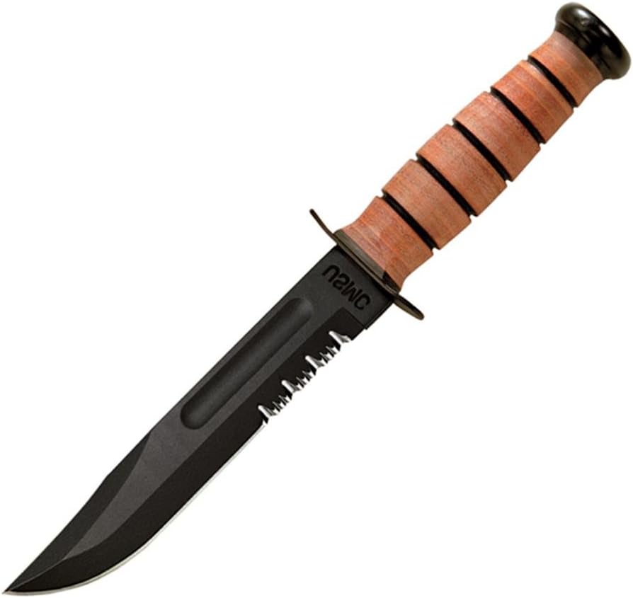 KA-BAR KB1218 USMC PART SERRATED W/LEATHER SHEATH