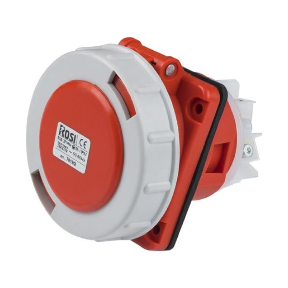 Presa industriale da incasso, 380V 400V 415V, 4 poli 3P+T, 63A, IP67, 85x100mm, inclinata 10 - Rosi 1007018Q