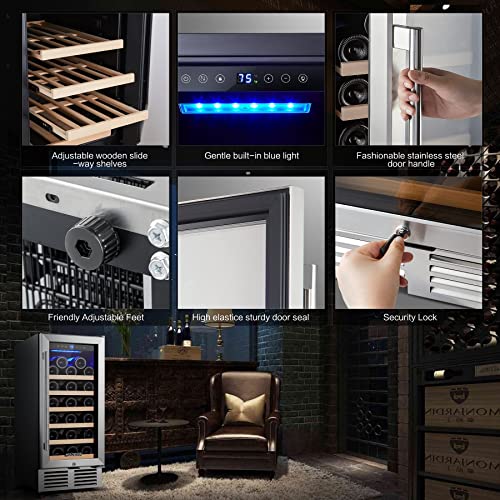 Bodega 15 Inch Wine Cooler Under Counter, 31 Bottle Mini Fridge Wine Cooler Refrigerator, With Double-Layer Glass Door, Temperature Memory And Digital Temperature Control, Built-In Or Freestanding #TOP7