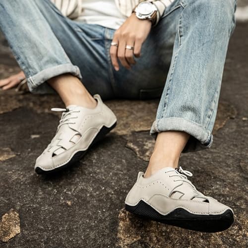Men's Lace Up Handmade Fashion Sport Sandals, Closed Toe Casual Summer Fisherman's Shoes, Weave Soft Beach Shoes4