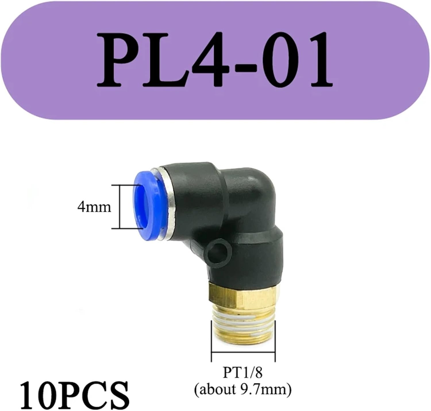 PL Elbow Pneumatic Fitting 1/4 3/8 1/2 1/8 Male Thread L Shape Push in Hose OD 6 8 10mm 12mm Air Quick Connector 1Pcs(PL4-01)