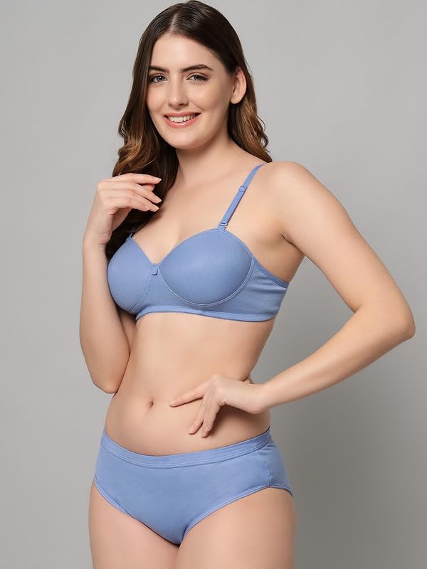 Image of Imsa Moda Women's Padded Wire-Free Bra & Panty Set - Soft Polycotton Lingerie (Pack of 1)