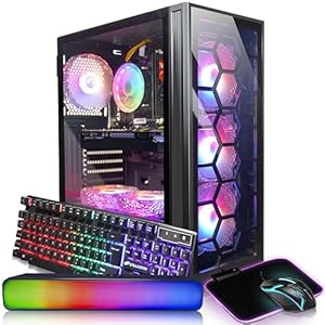STGAubron Gaming Desktop PC, Intel Core i7 3.4G up to 3.9G, 32G RAM, 1T SSD, GeForce GTX 1660 Super 6G GDDR6, 600M WiFi, BT 5.0, RGB Fan x 6, RGB Keyboard&Mouse&Mouse Pad, RGB BT Sound Bar, W10H64