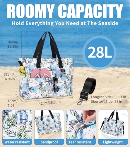Beach Bags for Women, Large Waterproof Sandproof Swim Pool Bag with Dry Wet Seperated Pocket Utility Tote Bag2