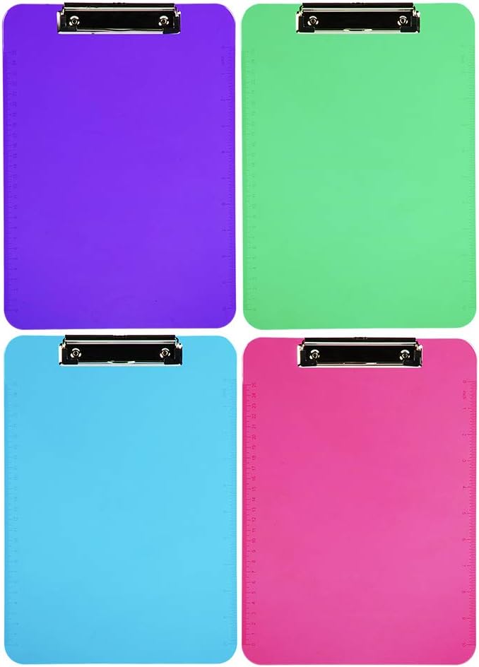 JAM PAPER Plastic Clipboards with Low Profile Metal Clip - Letter (9 x 12 1/2) - Assorted Fashion Colors - 4 Clip Boards/Pack