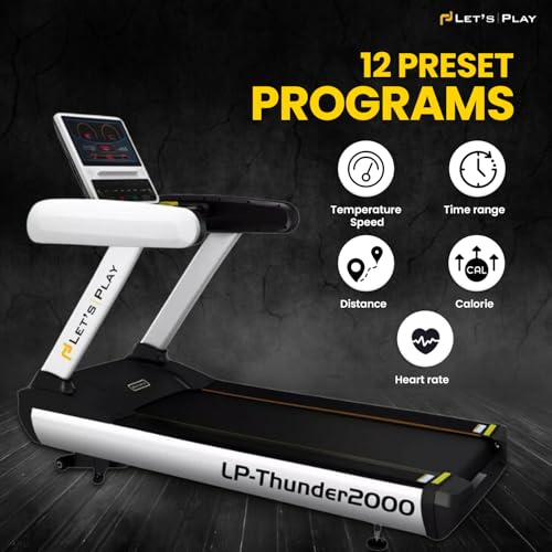 Image of Toning Let'S Playlp-Thunder 2000 Commercial Treadmill I 20Level Advanced Auto Incline I 8 Hp Peak Powerful Motor I Comprehensive Fitness Tracking I 220 Kg Max User Weight Treadmill,Black And White