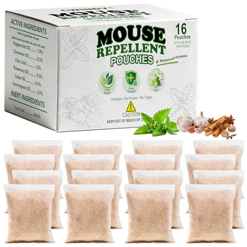 Pest Repellent Pouches, 16 Pack Peppermint Oil Rodent Repellent – Natural Mouse & Rat Deterrent...