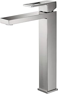 KIBI Cubic Single Handle Vessel Faucet for Bathroom Sink | Solid Brass High Arc Faucet Spout (Brushed Nickel) (KBF1003)