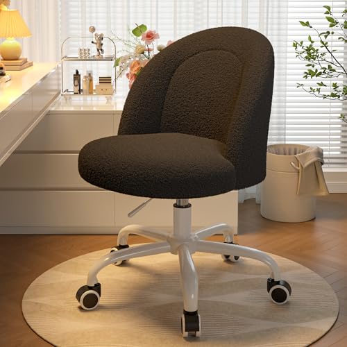 Image of DurayLoly Vanity Chair with Back, Cute Desk Chair with Wheels, Armless Chair with Height Adjustable & 360 Swivel, Soft Lumbar Support for Small Space, Bedroom, Black