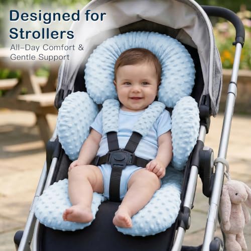 Image of Pro Goleem Infant Car Seat Insert, Baby Head Neck Body Support, Soft Minky Newborn Car Seat Insert, 2-in-1 Reversible, Boys and Girls, Blue