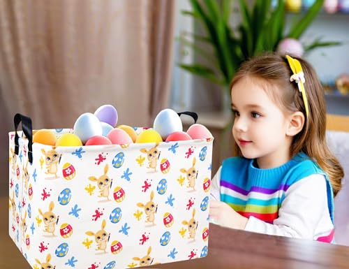 Image of Rectangle Empty Easter Baskets Boy Large Toy Storage Bin Girls collapsible Hamper Waterproof Canvas Box Kid Gifts Spring Decor( Graffiti Egg )