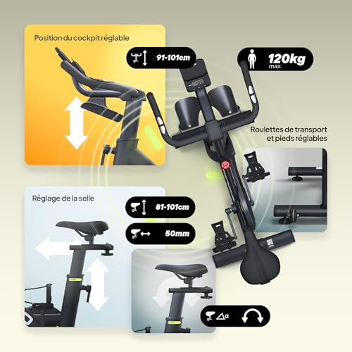 ZIPRO Velo D'appartement Cardio-training Connecté Spinning Vélo D Appartement avec Moniteur LCD Résistance Cardio Biking Silencieux Sport pour Maison Capacité 120kg Mécanique Portable – MODO – Image 5