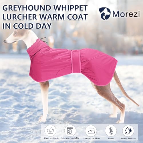 MOREZI Windhund-Wintermantel, Whippet-Mantel mit gepolstertem Fleece-Futter, Wasserabweisende Hundejacke mit verstellbaren Bändern und reflektierenden Elementen-Pink-S