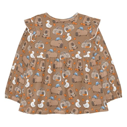 Capybara Duck Carrot S Girls Shirts Cotton Long Sleeve Ruffle Toddler Tee Tops2