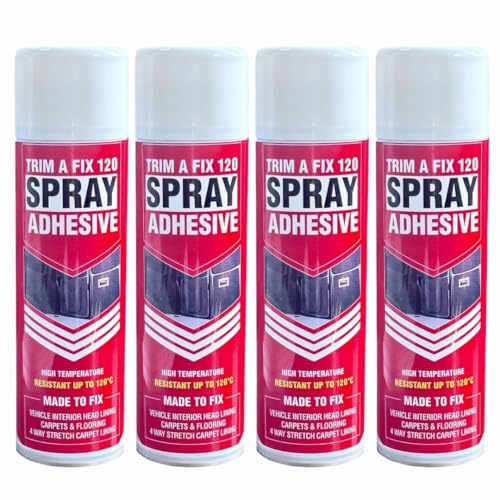 Shield Autocare 4x Trim A Fix 120-500ml High Temperature Extra Strong Adhesive Spray Carpet Tiles Glue for Cars Van Campervan Motorhome Lining, Leather, Rubber, Lino Underlay & Fabric Upholstery (4)