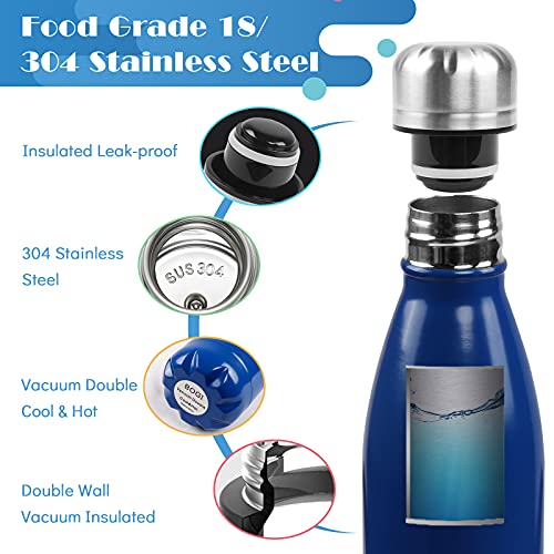 Image of BOGI 2 Pack 17oz Insulated Water Bottle Double Wall Vacuum Stainless Steel Water Bottles, Leak Proof Metal Sports Water Bottle Keeps Drink Hot & Cold - Perfect for Outdoor Sports Camping (Mint+Dblue)