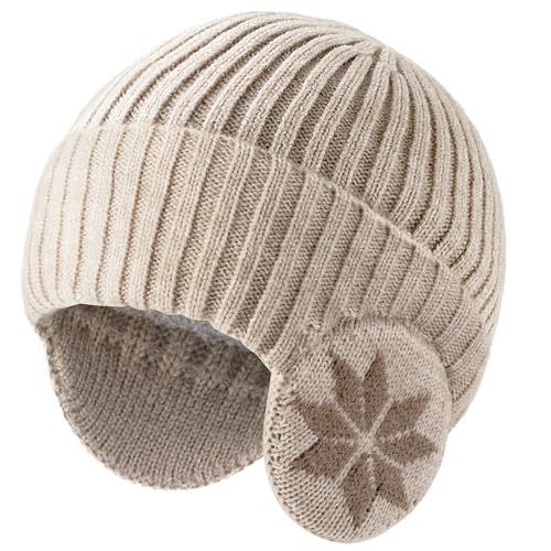 Winter Hats for Men Women with Ear Flaps, Fleece Lined Beanie with Ear Flaps Warm Winter Knitted...