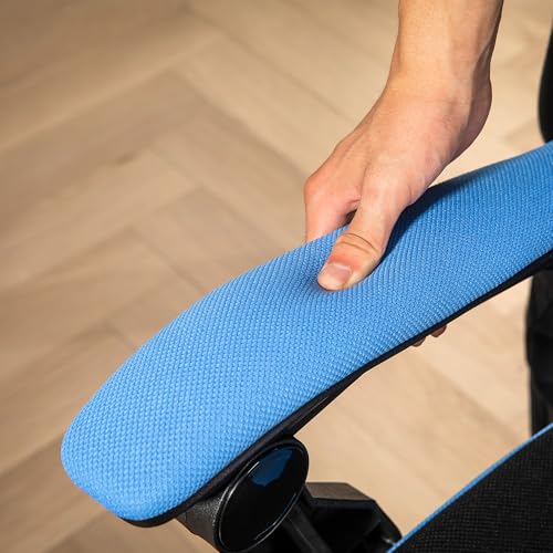 Sedia da gioco girevole a rete, sedia da gamer con poggiapiedi retrattile, schienale reclinabile e alto, altezza regolabile, braccioli imbottiti, blu - Sedia gaming - Immagine 8