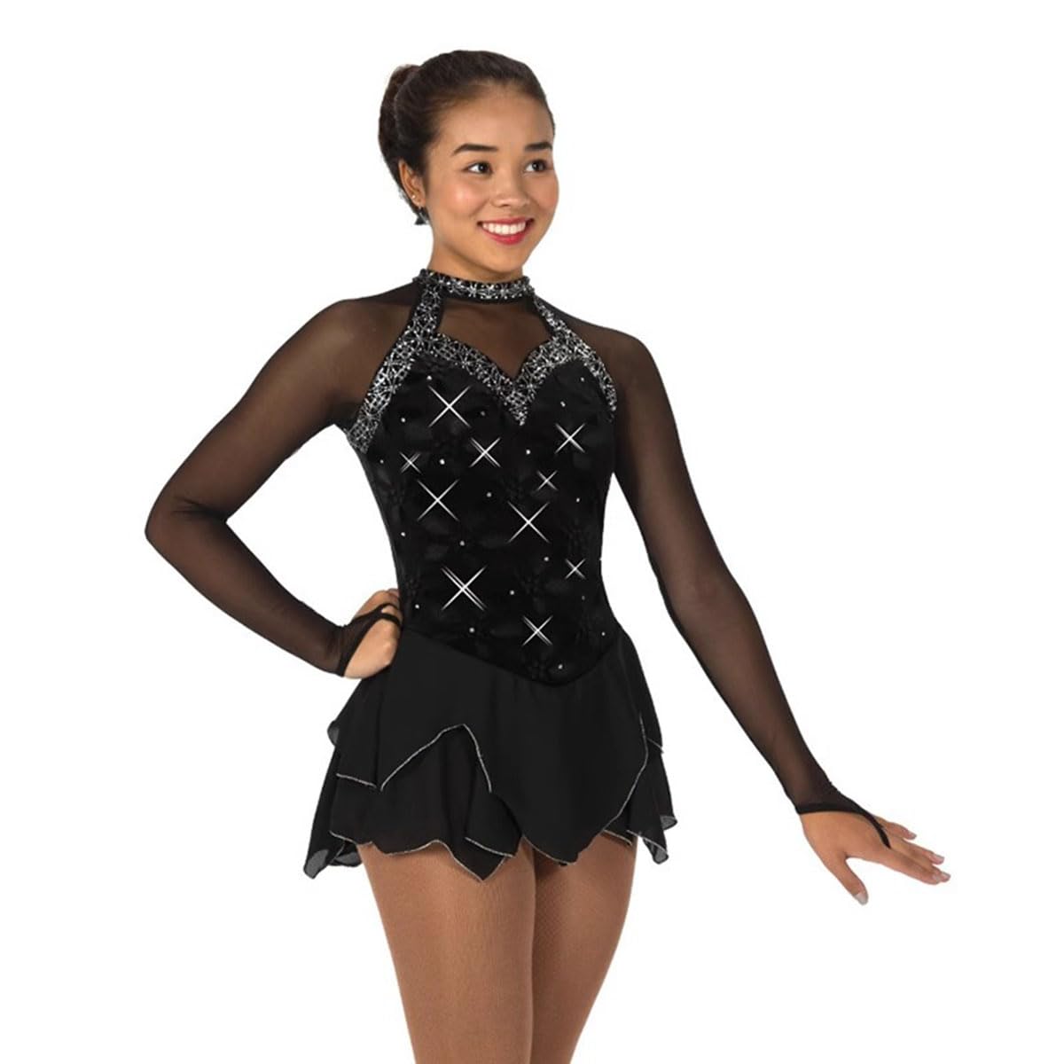 purpleq Glitzer Eiskunstlauf Kleid Damen Velvet Gymnastik Trikot Langarm Kürkleid Mit Strass Rollkunstlauf Wettbewerb Tanzanzug Stretch Ballerina Kleid Für Damen