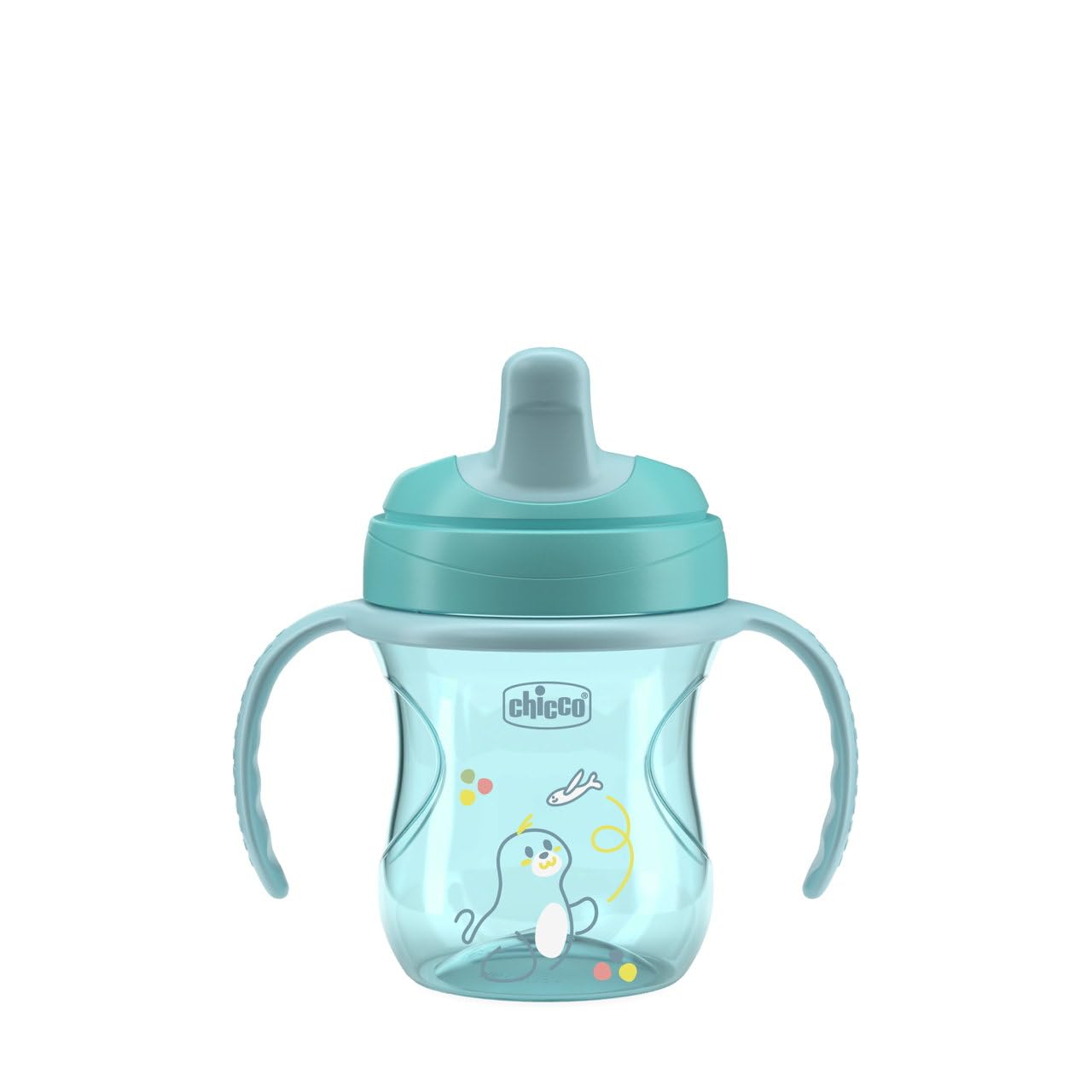Chicco Training Cup, Drip Free Plastic Training Cup for a Child, Learning to Drink, Ergonomic Semi-Soft Spout, Valve and Removable Handles, 6+ Months, BPA Free, Azure