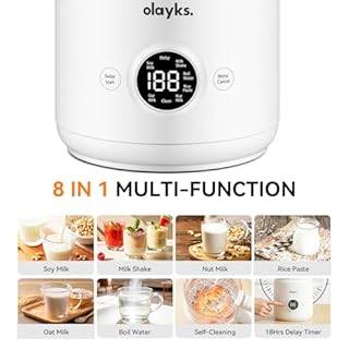 Olayks Automatic Nut Milk Maker, 20 Oz Soy Milk Maker Machine for Homemade Almond/Oat/Soy, Plant-Based Milk and Dairy Beverages, 12 Blades Almond Milk Maker with Delay Start/Boil/Self-Cleaning, White
