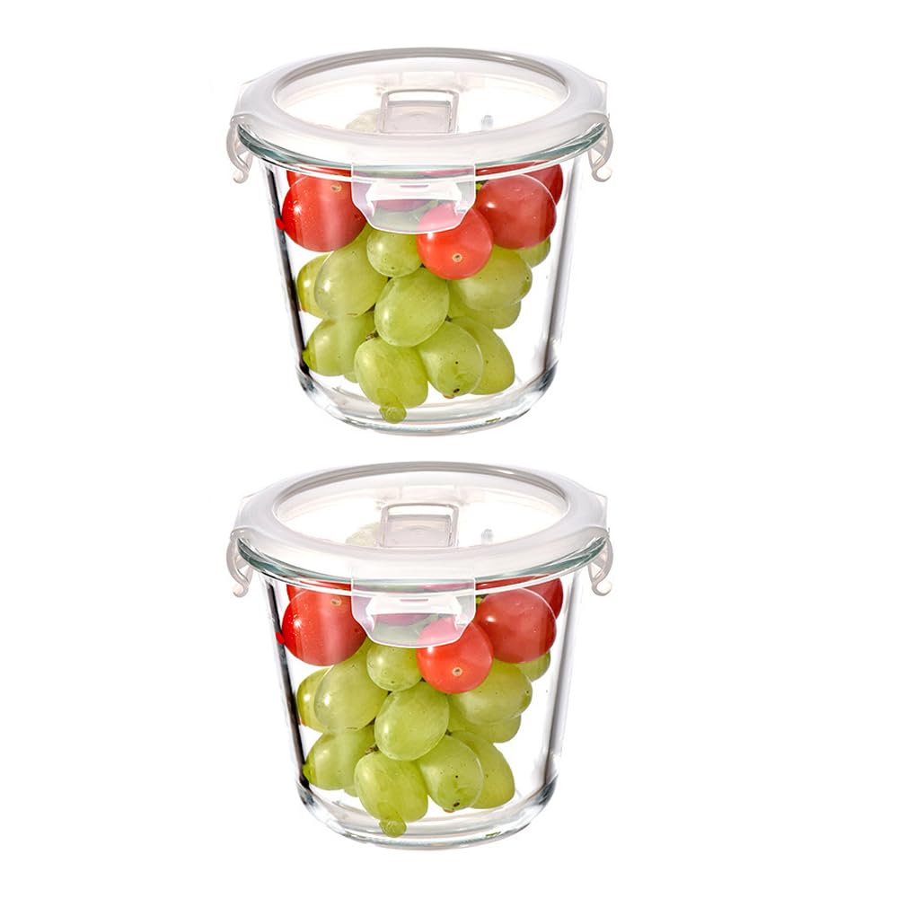 H.JSS WDJS Glasbehälter Mit Deckel, Rund glasbehälter mit deckel stapelbar, Glas Frischhaltedosen, Meal Prep Gläser, Suppenbehälter Mit Luftdichten Deckeln, Mikrowellen、 Spülmaschinenfest